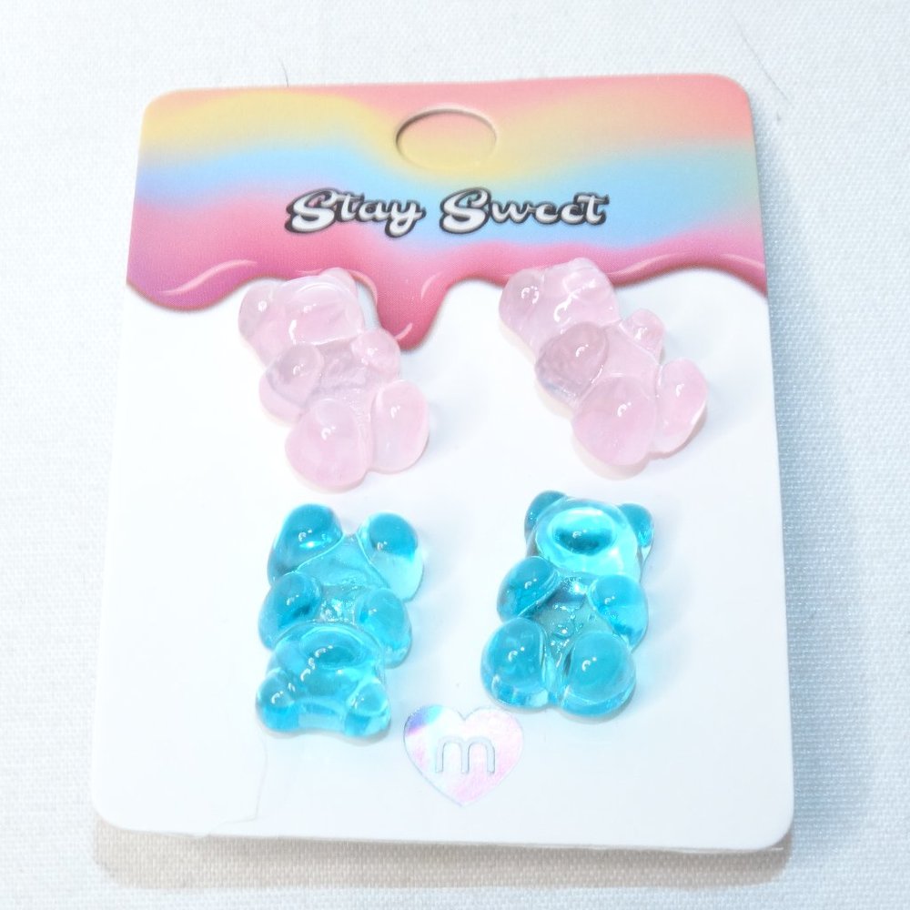Stay Sweet Gummy Bear Earrings 2 Pair Pink Blue